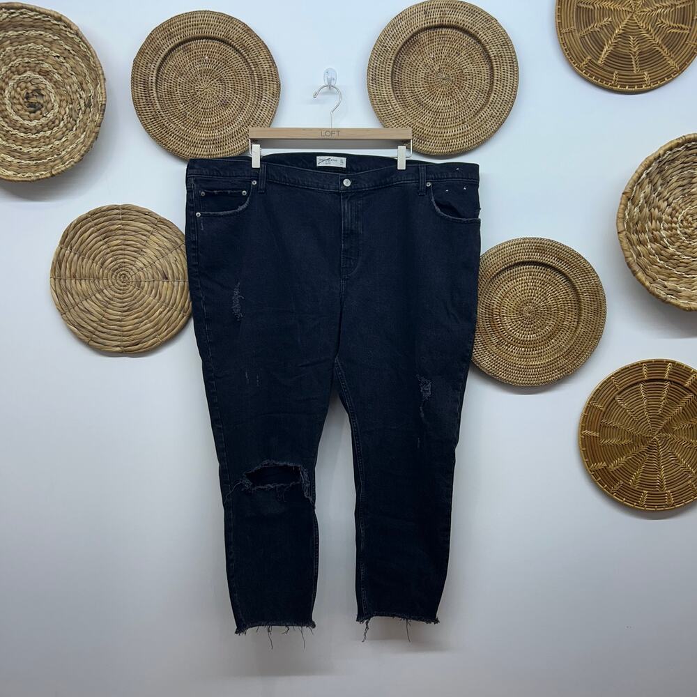Abercrombie Black Denim Distressed The Mom High Rise Jean Plus Size 37/24